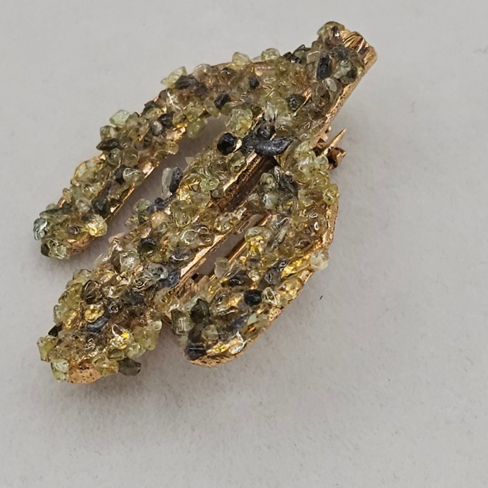 Vintage Cactus Brooch Pin Gold Tone Green Green Stone Chips Desert Southwestern‎ - Picture 9 of 9